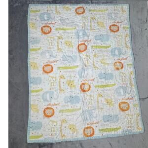Handmade baby crib quilt 26" x 35" , unisex lions, aligators, flowers‎ pastels